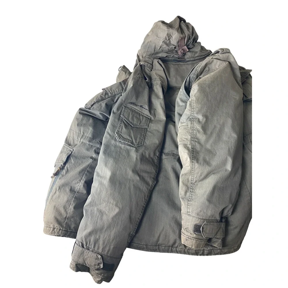 Eddie Bauer Mens Field Jacket Large Olive Green Hooded Utility Coat - Picture 5 of 8